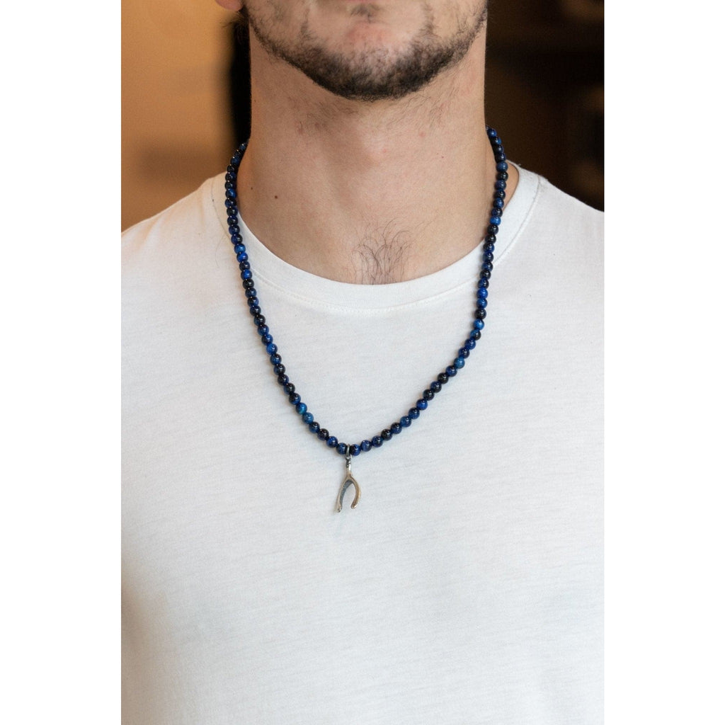 BLUE TIGER EYE WISHBONE NECKLACE - Rock and Jewel