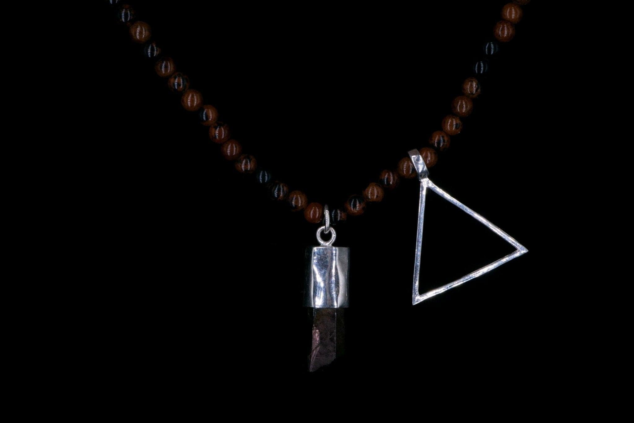 BROWN OBSIDIAN FIRE TRIANGLE NECKLACE