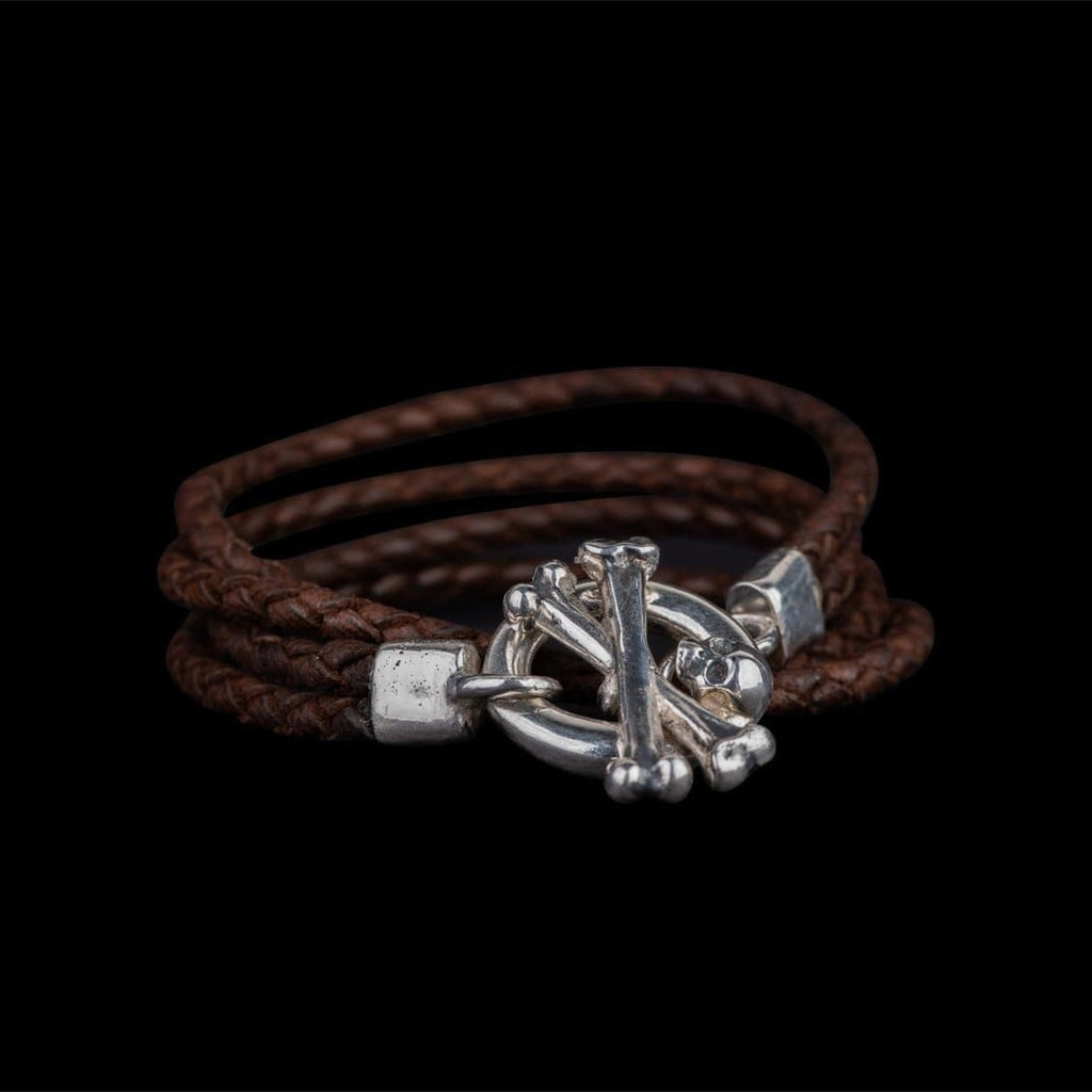 CROSSBONE LEATHER WRIST BRACELET - Rock and Jewel