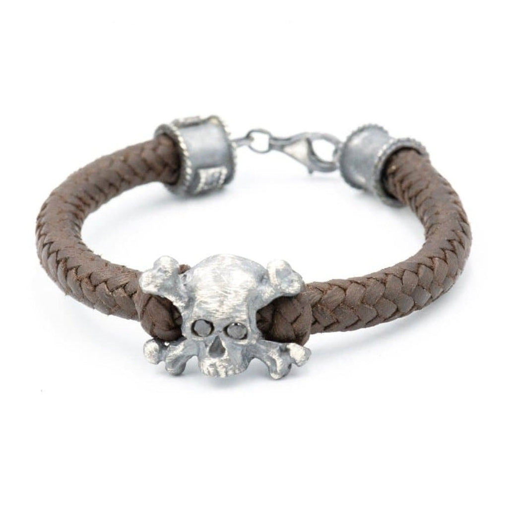 CROSSBONE ONIX LEATHER BRACELET - Rock and Jewel