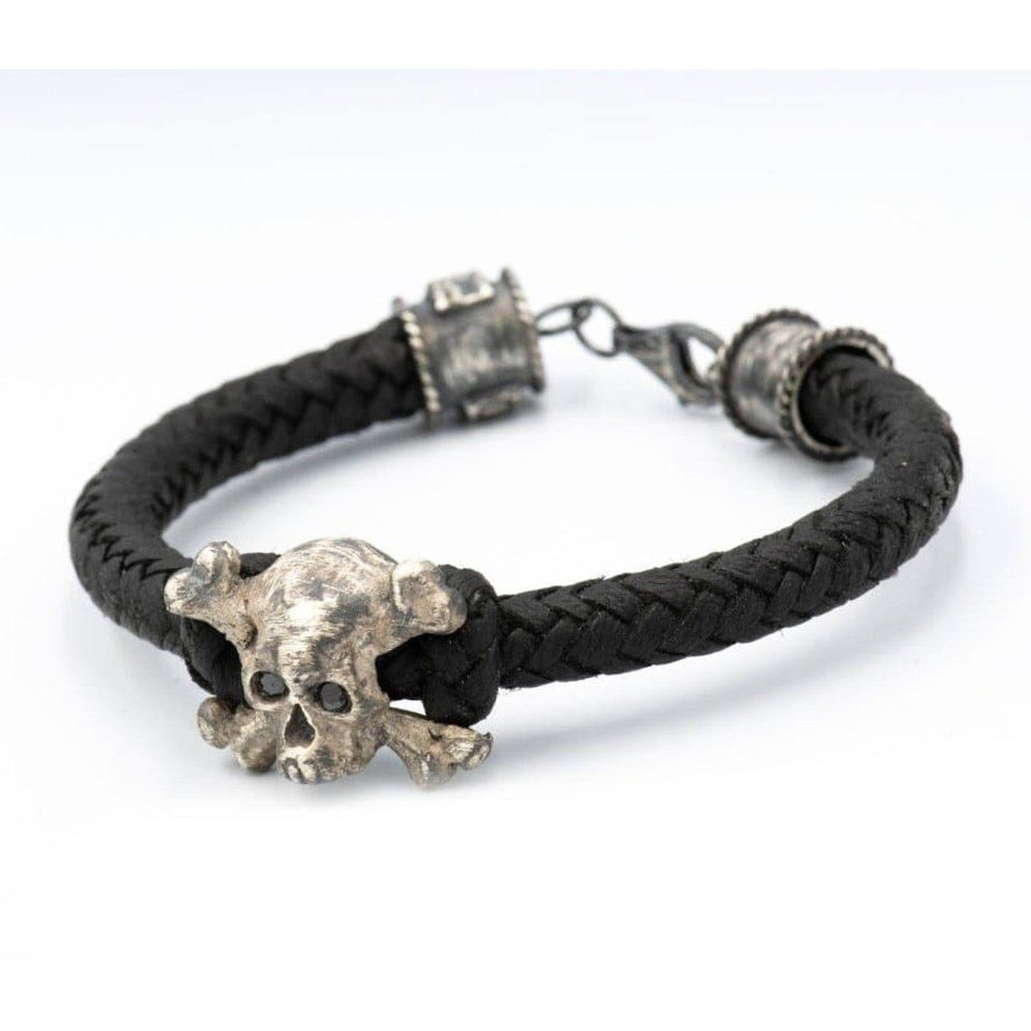 CROSSBONE ONIX LEATHER BRACELET - Rock and Jewel