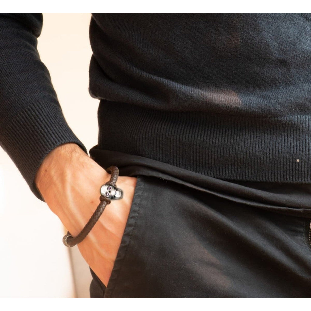 LEATHER SKULL BRACELET - Rock and Jewel
