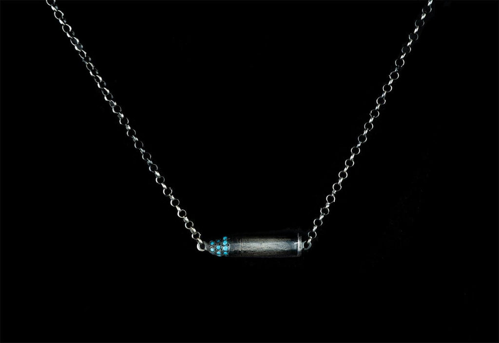 ROCK STAR .22 SILVER BULLET NECKLACE (CON TURQUESA) - Rock and Jewel