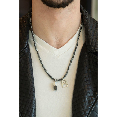 SILVER HEMATITE CAN OPENER NECKLACE