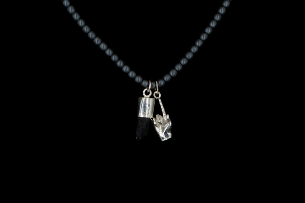 SILVER HEMATITE MATE RJ HAND NECKLACE - Rock and Jewel