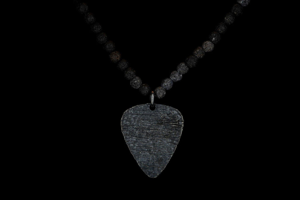 SMALL VOLCANIC BLACK TEXTURED GUITAR PICK NECKLACE - Rock and Jewel