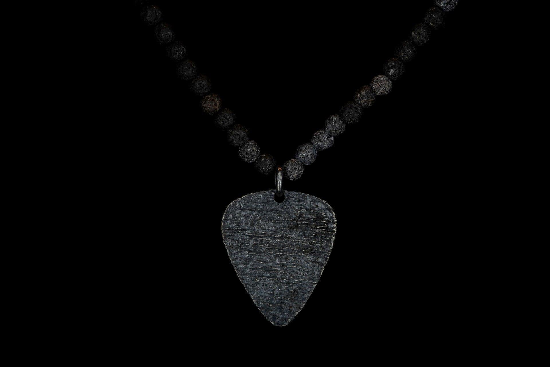 SMALL VOLCANIC BLACK TEXTURED GUITAR PICK NECKLACE