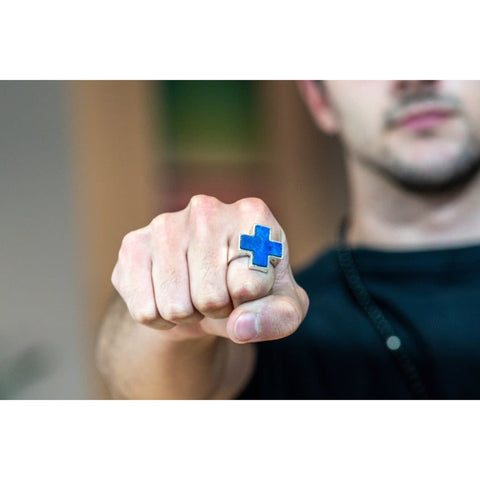 STONE CROSS RING LAPISLAZULI