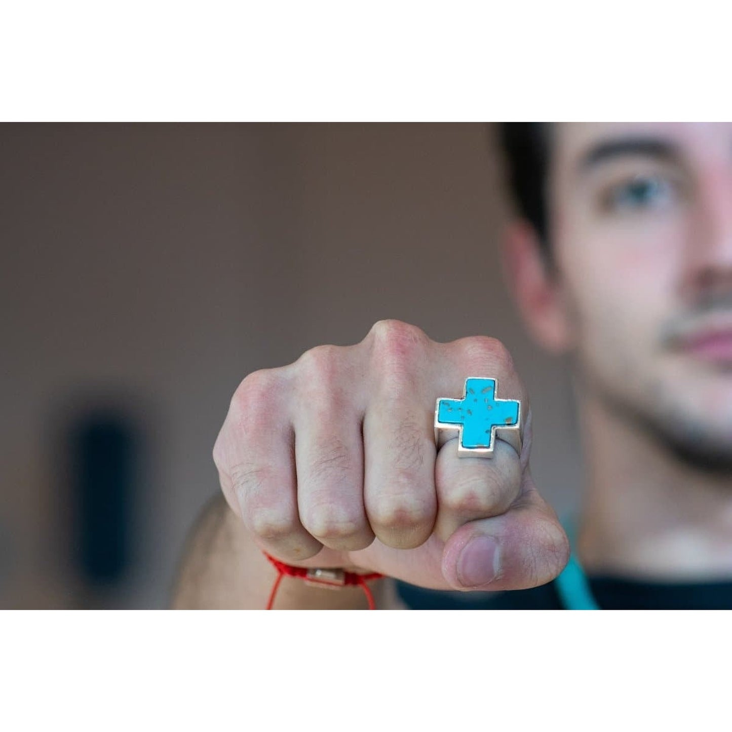 STONE CROSS RING TURQUESA - Rock and Jewel