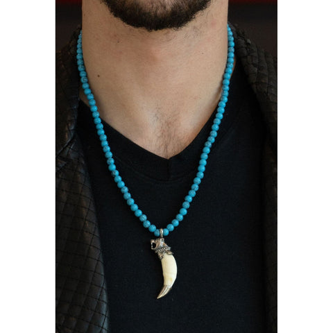 TURQUOISE NATURAL WILD TUSK WITH PANTHER NECKLACE