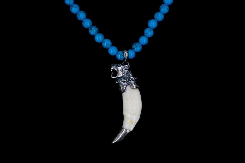 TURQUOISE NATURAL WILD TUSK WITH PANTHER NECKLACE - Rock and Jewel