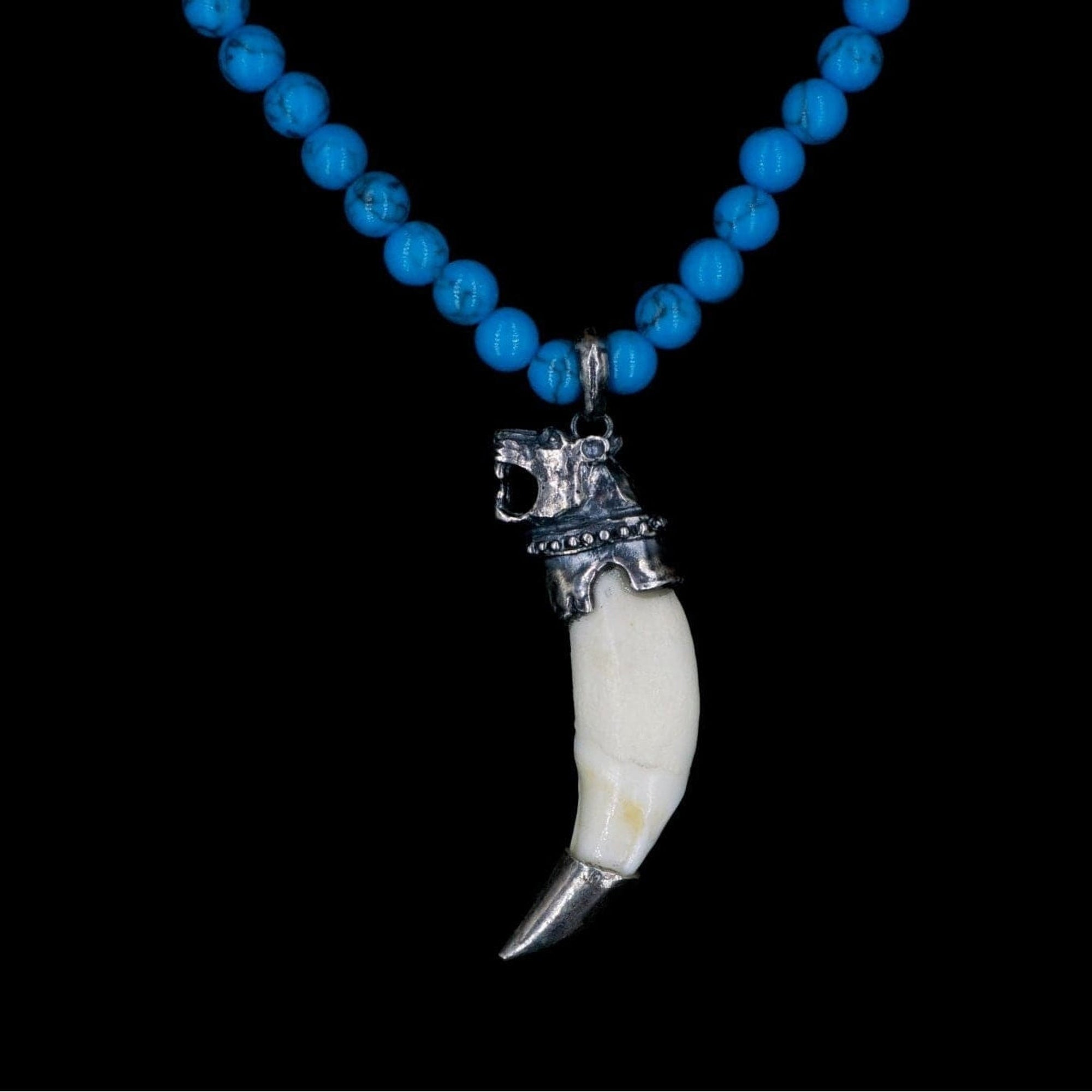 TURQUOISE NATURAL WILD TUSK WITH PANTHER NECKLACE