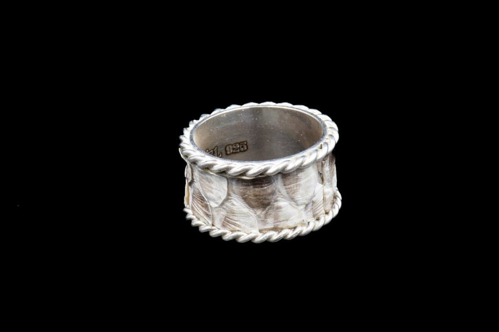 WHITE PYTHON SKIN RING WIDE - Rock and Jewel