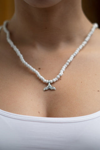 WHITE VOLCANIC WHALE TAIL NECKLACE