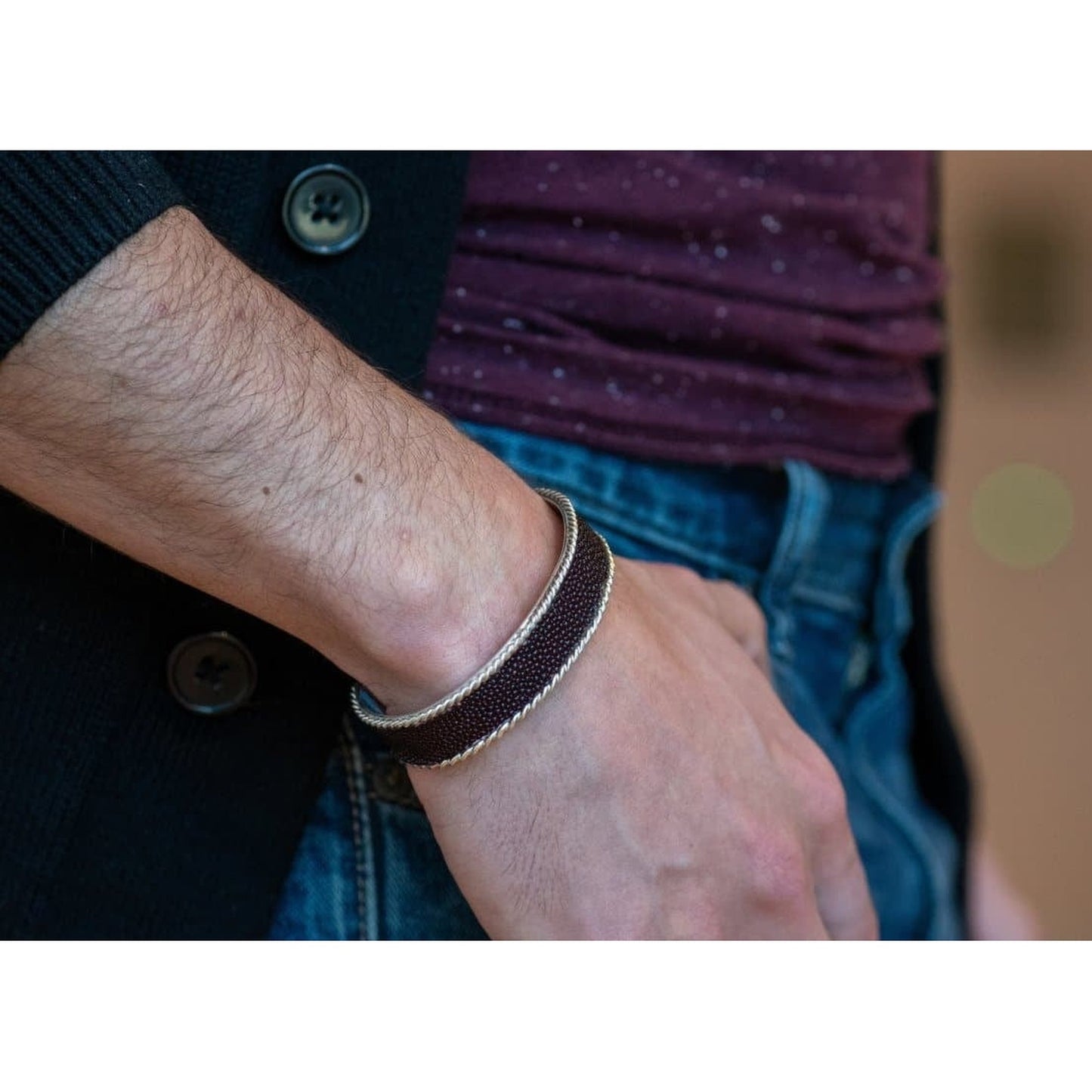 WINE STINGRAY SKIN CUFF WIDE - Rock and Jewel